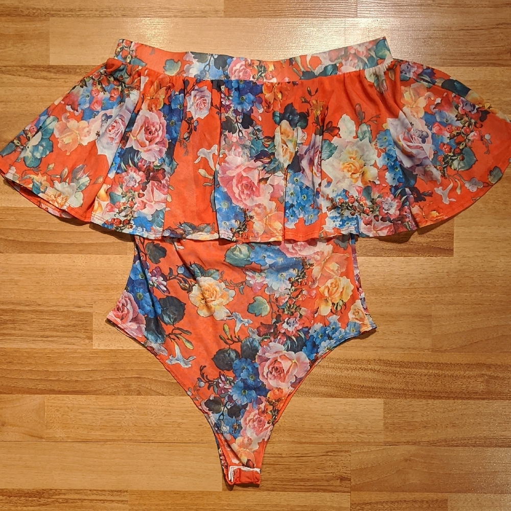 Floral Bodysuit in Orange and Blue